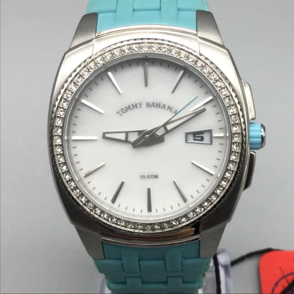 Tommy Bahama Relax Womens Watch 36mm White Dial Silicone Date New Battery 7